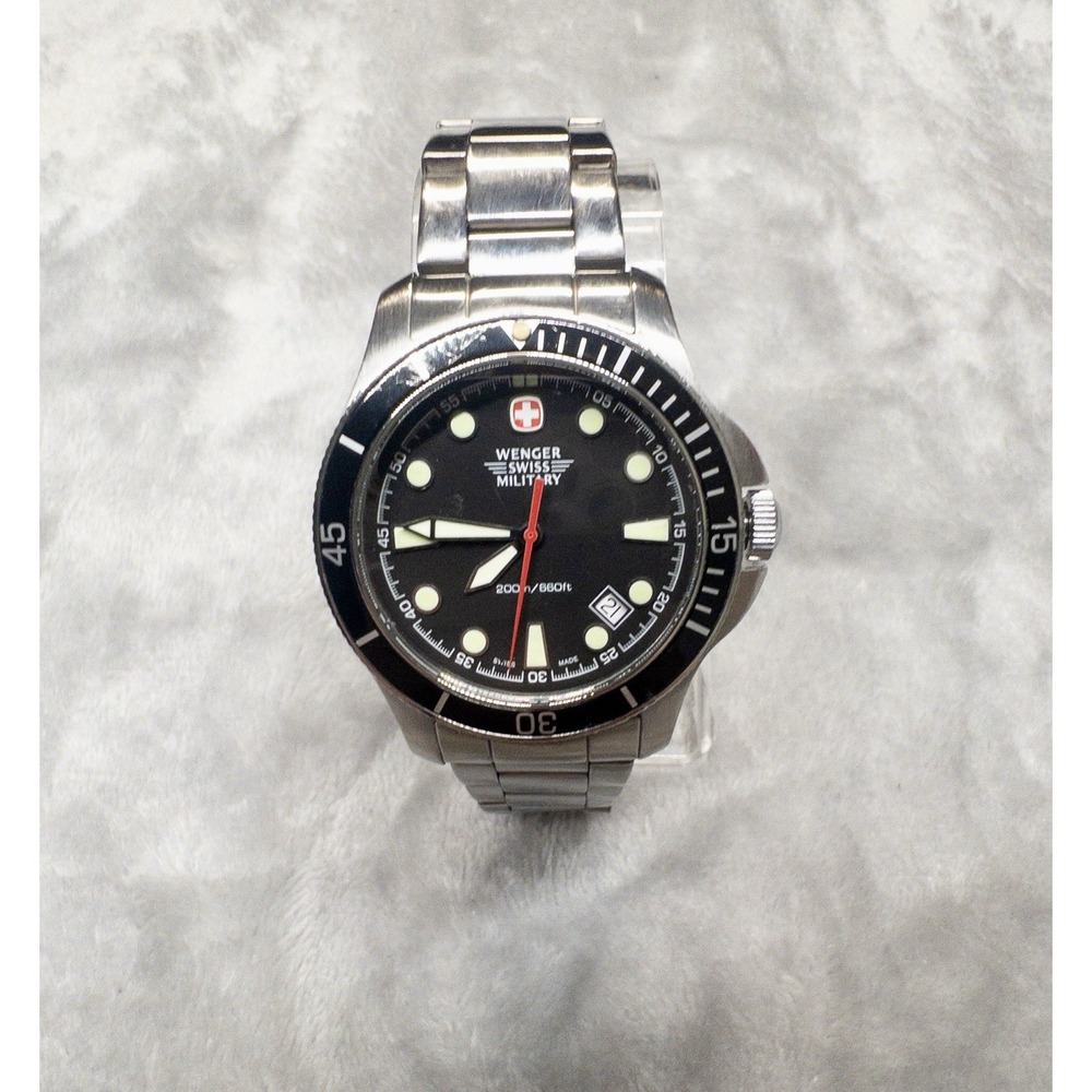Wenger Swiss Military Battalion Dive Mens 44mm Watch New Battery Stainless Band